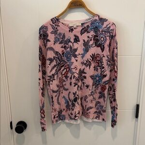 LOFT Pink Floral Print Long-Sleeve light sweater size large